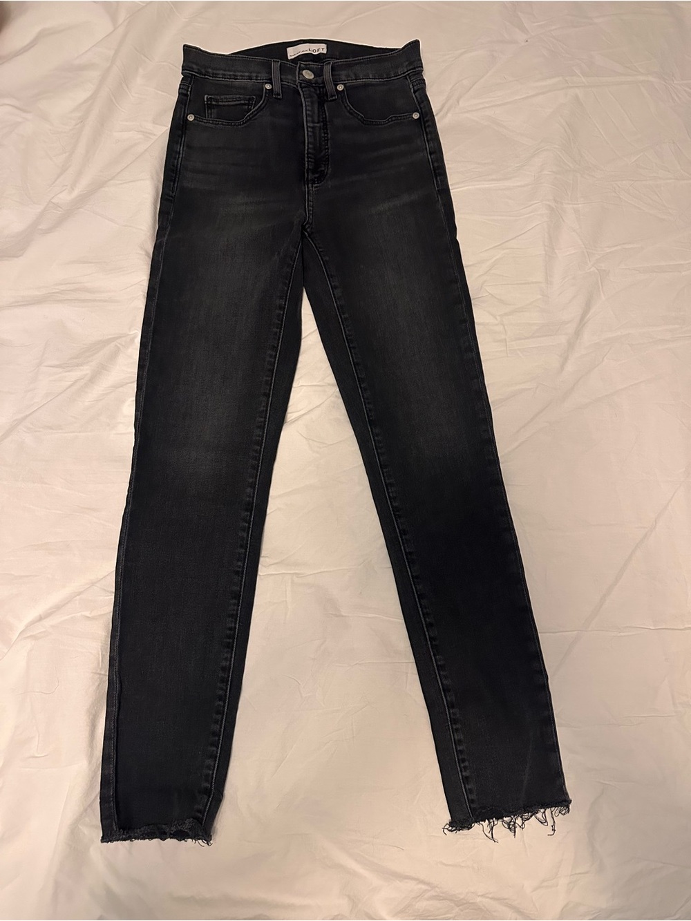 LOFT Washed Black Skinny Jeans with Frayed Hem